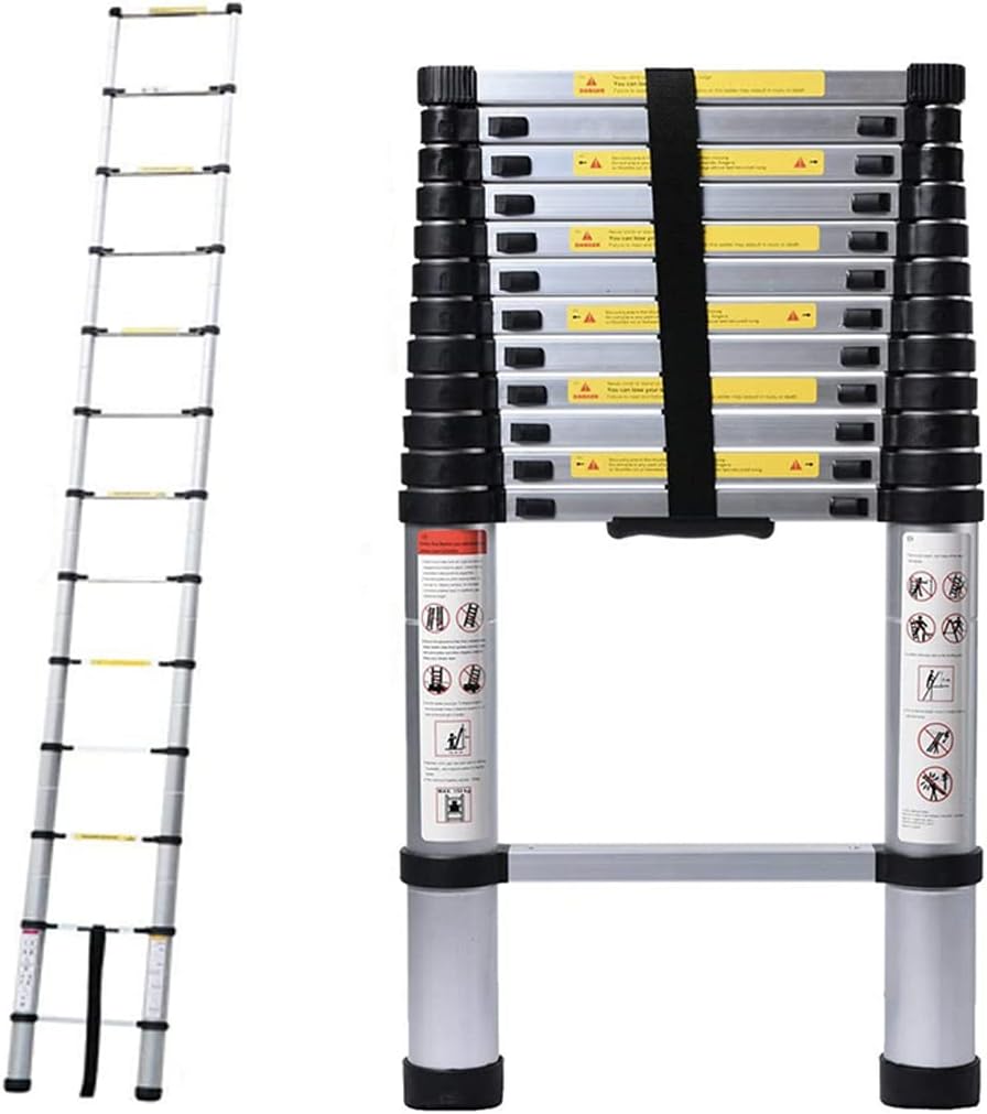 Aluminum Telescoping Ladder 16.4ft Straight Extension Folding Ladder Portable Lightweight for Home Loft Office 330lbs Load Capacity EN131 Certificated with Anti-Slip Rubber Feet 13 Steps