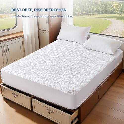 Image of BEDLORE Waterproof Mattress Protector, RV Queen Size Mattress Pad Noiseless with Deep Pocket 6 inch-18 inch Depth, Soft Breathable Dirt-Proof Bed Mattress Cover Washable (White)