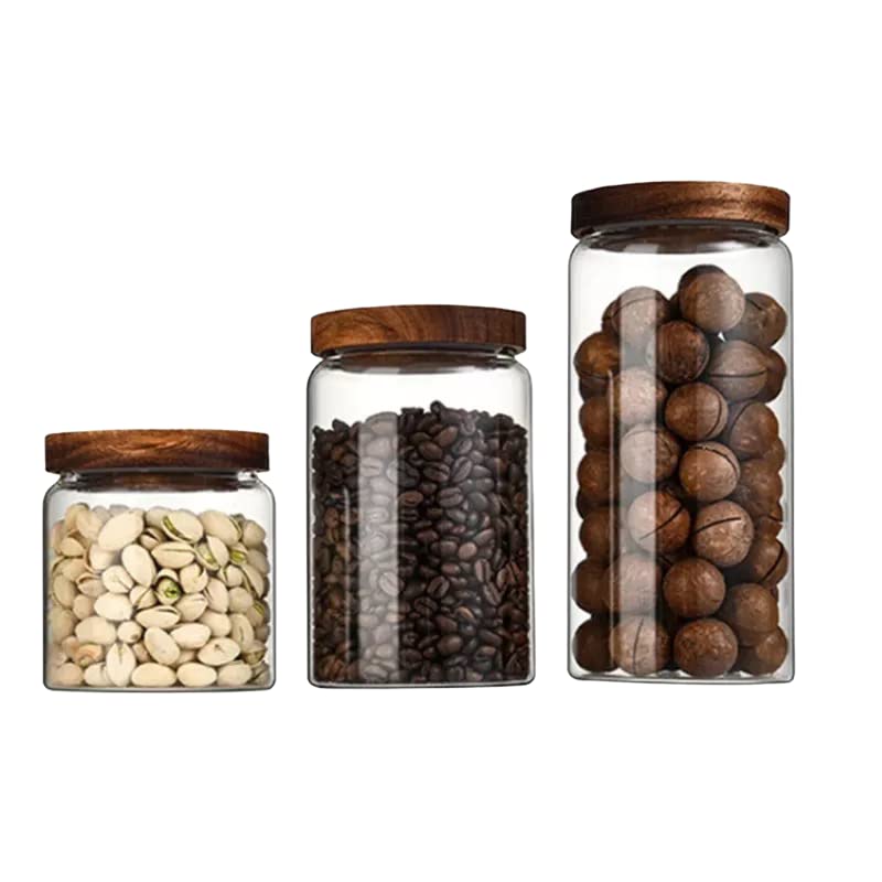 3 Piece Canister Set with Acacia Wood Lids - Organizing, Container Jar Sets, Airtight Seal, Natural Rustic Beauty, Kitchen Countertop Storage and Pantry Organization
