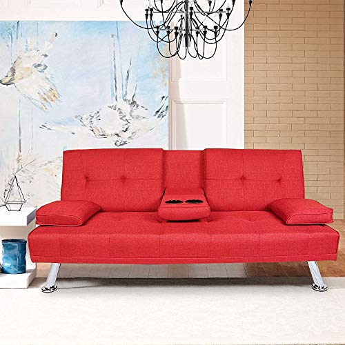 MOOSENG Home Futon Sofa Bed Modern Faux Leather Fold Up and Down Recliner