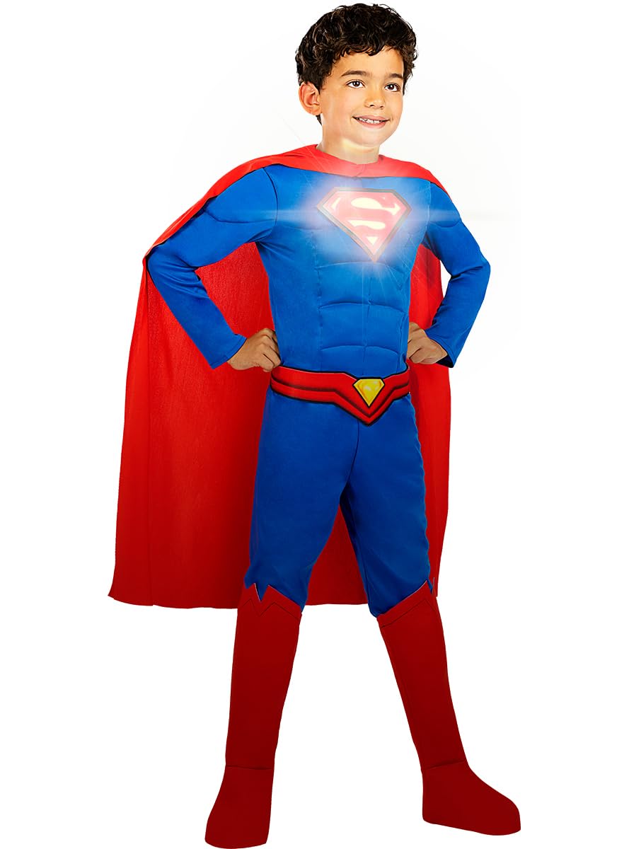 Funidelia | Disfraz de Superman Lights On! para niño Superhéroes, DC Comics - Disfraces para niños, accesorios para Fiestas, Carnaval y Halloween - Rojo