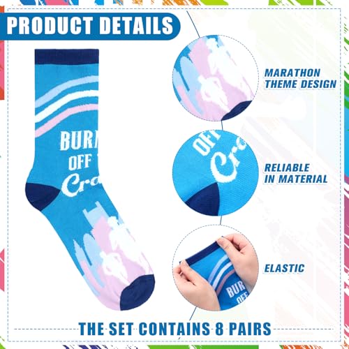 8 Pairs Running Socks for Track and Field Marathon Cross Country Gift Inspirational Athletic Mid Calf Run Crew Socks for Women Men Runners Team Sports Motivational Gifts2
