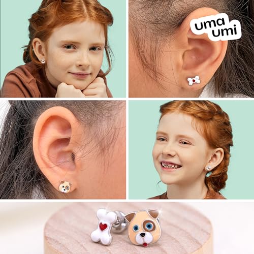 925 Sterling Silver Puppy & Bone Stud Earrings for Girls Hypoallergenic Safety Screw Back Rhodium Plated - Puppy & Bone Gifts Earrings for Baby Toddlers Little Teens Kids Jewelry3