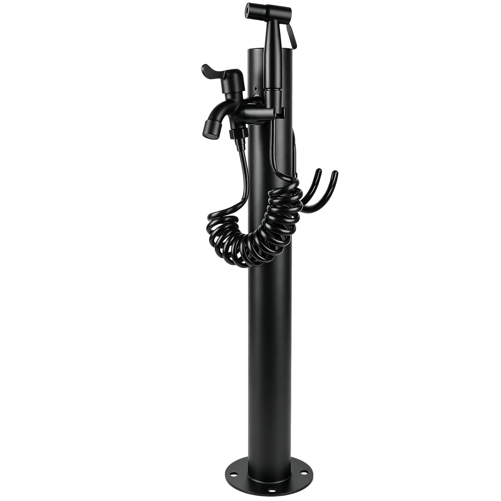 Columna de Agua Vertical para Exteriores con Grifo (Altura: 60 cm) | Hidrante cilíndrico con pistola rociadora, grifo de jardín anticongelante con soporte para manguera y base redonda