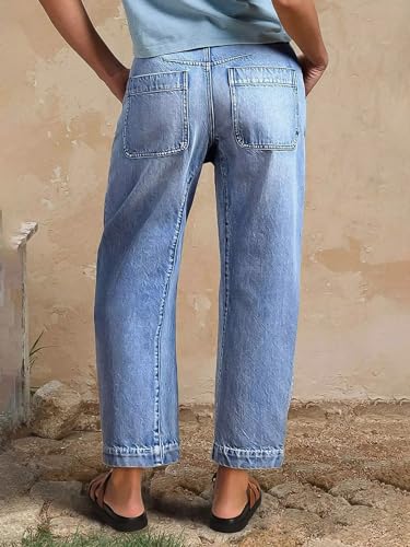 Flamingals Straight Leg Cropped Jeans for Women Barrel Casual Mid Rise Wash Stitch Detail Denim Jeans Without Belt3