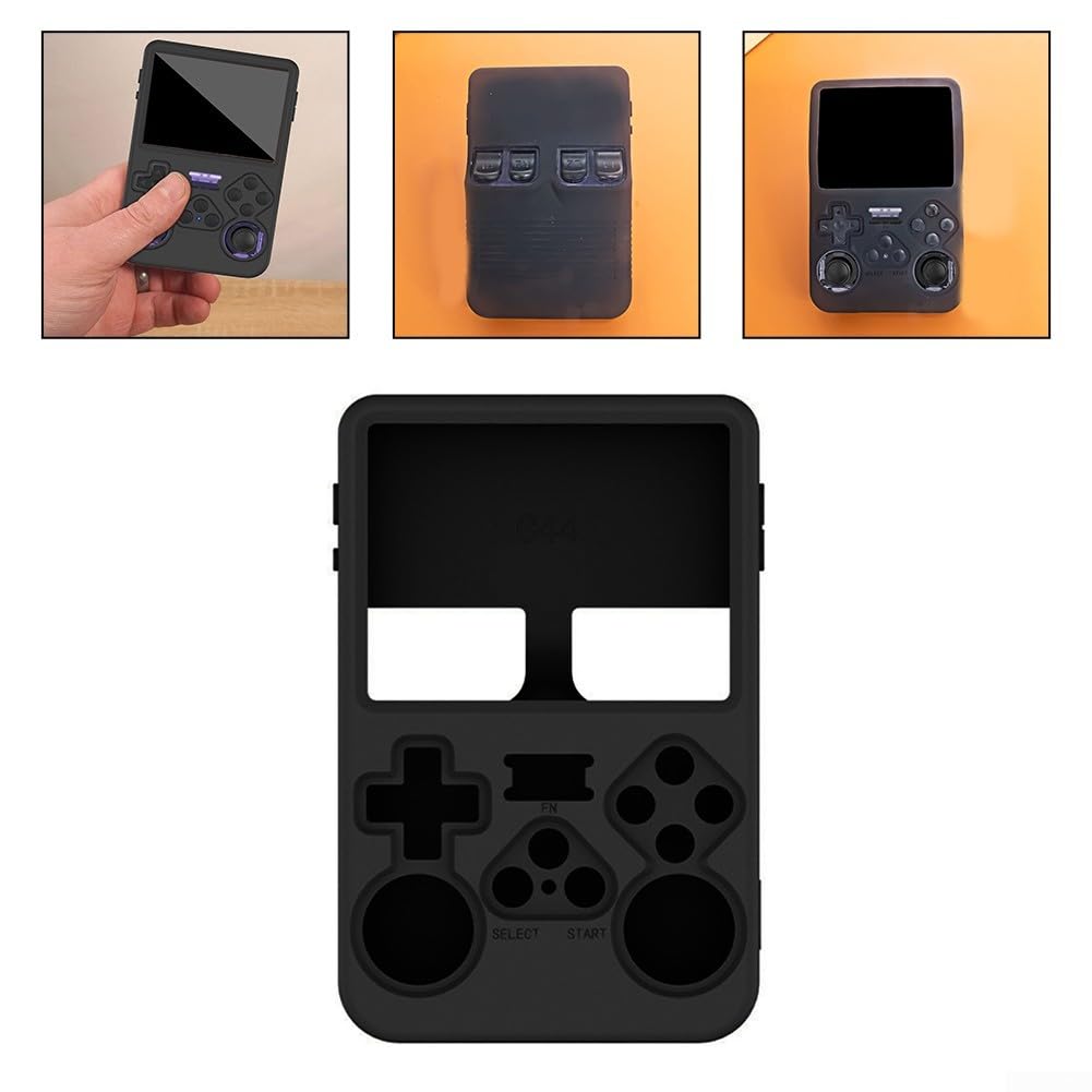 R36S Funda de silicona para consola de juegos portátil retro - Agarre antideslizante y protección a prueba de golpes - Negro (C44 en negro)