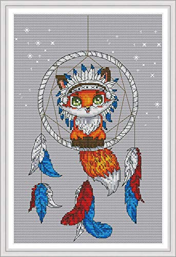 WOWDECOR - Kit per ricamo a punto croce, per adulti, bambini, gatti, animali di Natale, cani, con timbratura 11CT fai da te DMC cucito facile da principianti Volpe