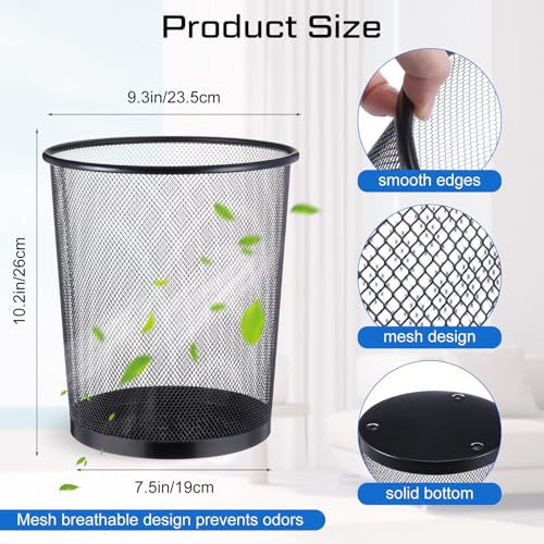 Image of Hushee 12 Pcs Metal Mesh Trash Can Wire Waste Paper Basket Trash Bin Garbage Can for Office Under Desk, Kitchen, Bedroom, Den, Dorm Room, Toilet(Black,12 Pcs)