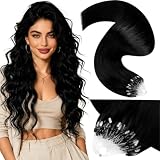 LaaVoo 20 Inch Microlink Hair Extensions Human Hair, Jet Black, 50g