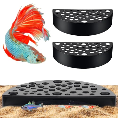 Image of 2 PCS Shrimp Hides for Aquarium, Shrimp Cave, Small Fish Tunnel Shrimp Breeding House, Plastic Shelters Aquarium Shrimp Hideout, Fish Tank Accessories Decor, Black