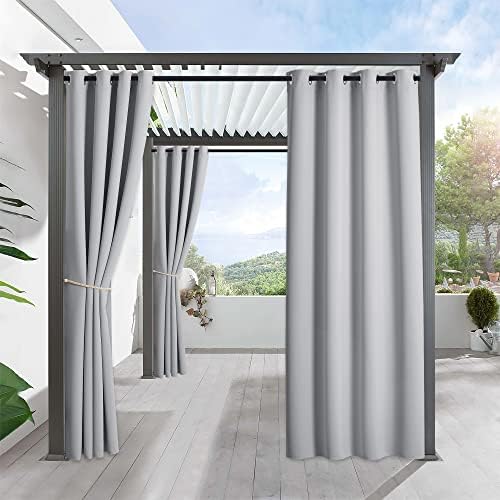 RYB HOME Outdoor Curtains for Patio - Blackout Waterproof Indoor Outdoor Solar Curtains for Canopy Bed Balcony Yard Screen Porch Window, 52 inch Width x 84 inch Length, 1 Panel, Light Grey