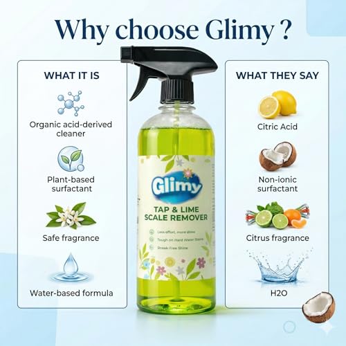 Image of Tap Cleaner & Limescale Remover Spray Pack of 2 x 500 ml | Hard Water Stain Cleaner for Bathroom | Removes Limescale, Soap Scum & Rust Marks | Streak-Free Shine, Multi-Surface Cleaning Spray