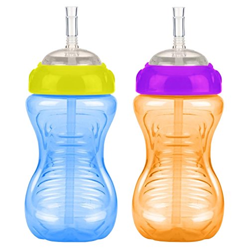 Nuby 2-Pack 10-oz No-Spill Flexi Straw Cup (Blue/Orange)