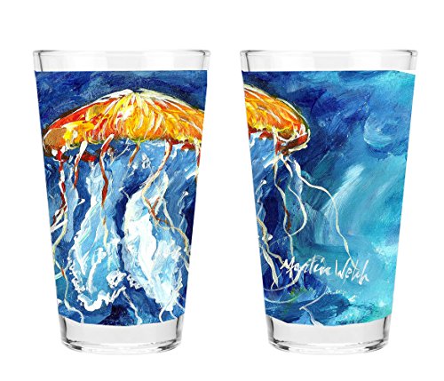 Caroline's Treasures MW1176PINT Jellyfish 16 ounce Mixing Glass Pint Glass for Beer, Margaritas, Sodas and More, Restaurant Quality Glassware