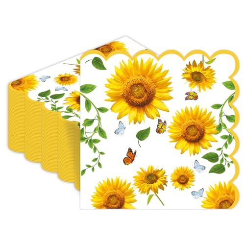 Sunflower Napkins Disposable 40-Pack - 13x13 Inch Square Sunflower Paper Napkins for Party Wedding Garden Tea Theme Decorations(6.5x6.5 Inch Folded)
