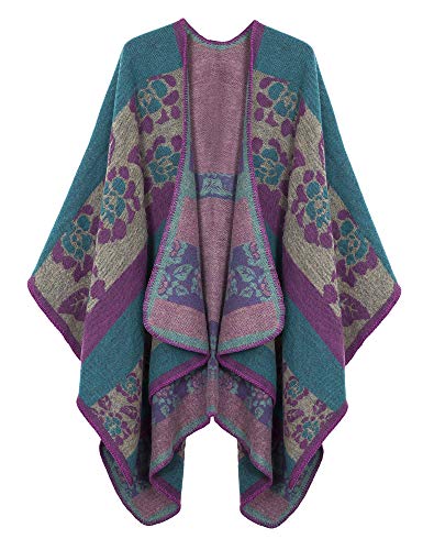 Urban CoCo Women's Color Block Shawl Wrap Open Front Poncho Cape - Main Image