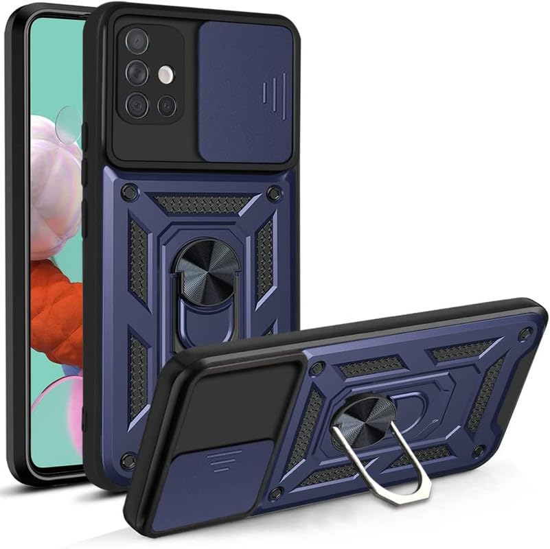Image of MoreFit Case for Samsung Galaxy A71, Sliding Shutter Camera Bumper Defender Hybrid Polycarbonate Ring Case Back Cover for Samsung Galaxy A71 - Blue