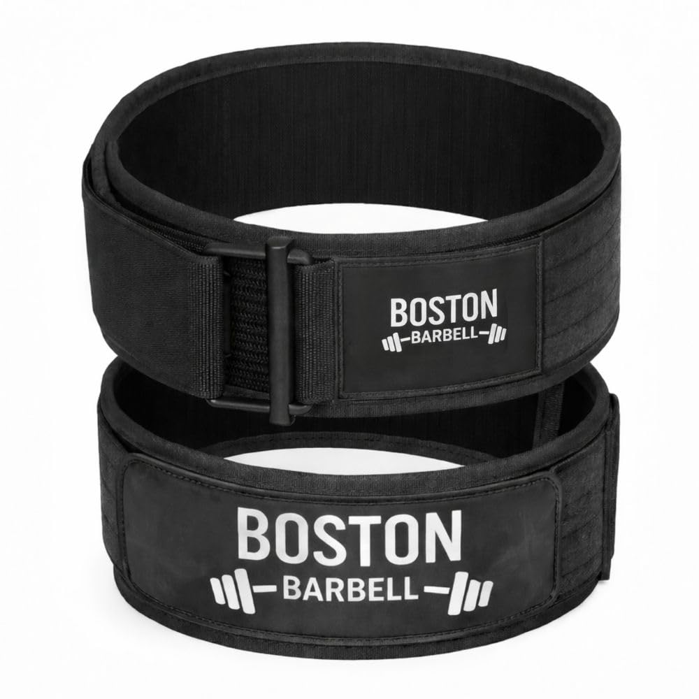 Boston Barbell Self-Locking Weightlifting Belt – Nylon Gym Belt with Metal Roller Buckle – Core Support for Squats, Deadlifts & Training – Black (S)