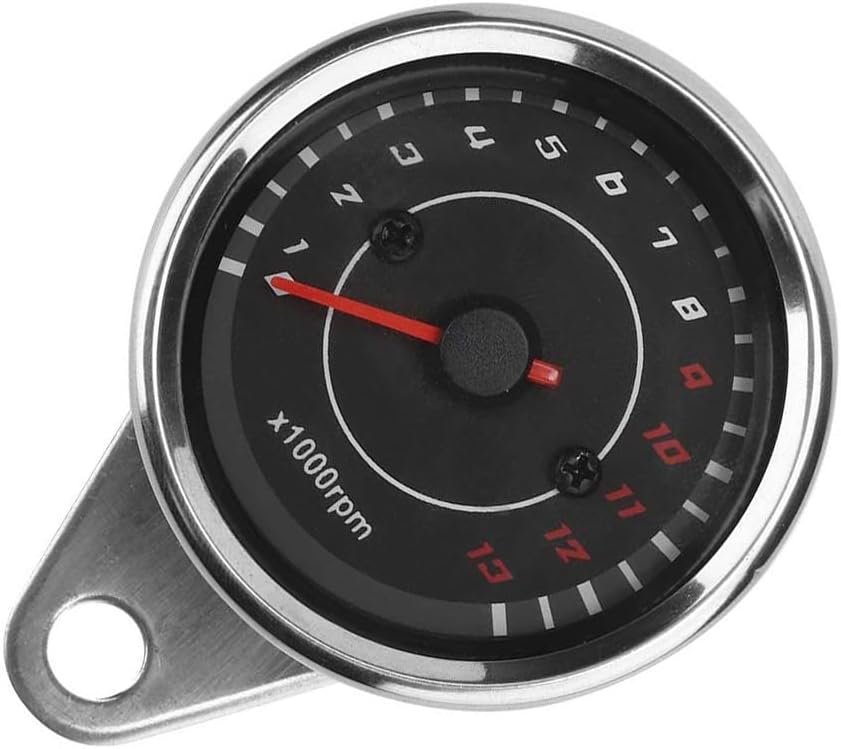 Unifizz Silver Housing Black Dial Motorcycle Tachometer Universal Backlight Tachometer Speedometer Aluminum Gauge Replacement Tachometers