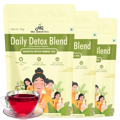Hill Queen Daily Detox Herbal Infusion | Moringa, Hibiscus, Rose Petal & Green Tea Blend | Ayurvedic Detox Drink for Digestion, Liver Support & Wellness | 120g (120 cups)