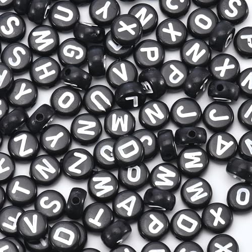 Sunrica 1600Pcs Black and White Round Letter Beads A-Z 4X7mm Acrylic Alphabet Beads for Bracelets Making