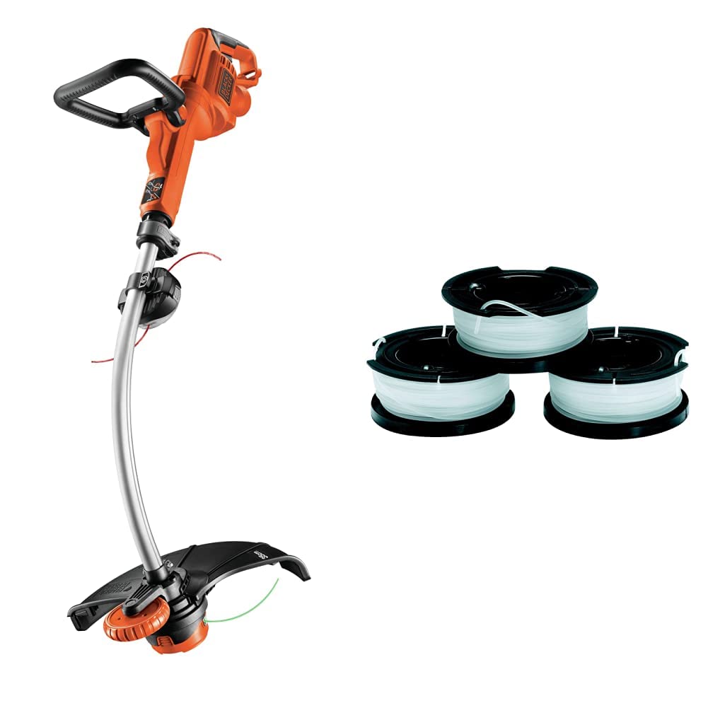 BLACK+DECKER Coupe-Bordures Filaire 900W, Coupe-Bordures Electrique 35 cm avec 2 Poignées, Tube Télescopique et Roue de Guidage & Lot de 3 Bobines de Rechange - 3 x 10 m de Fil en Nylon - Fil de 1,5mm