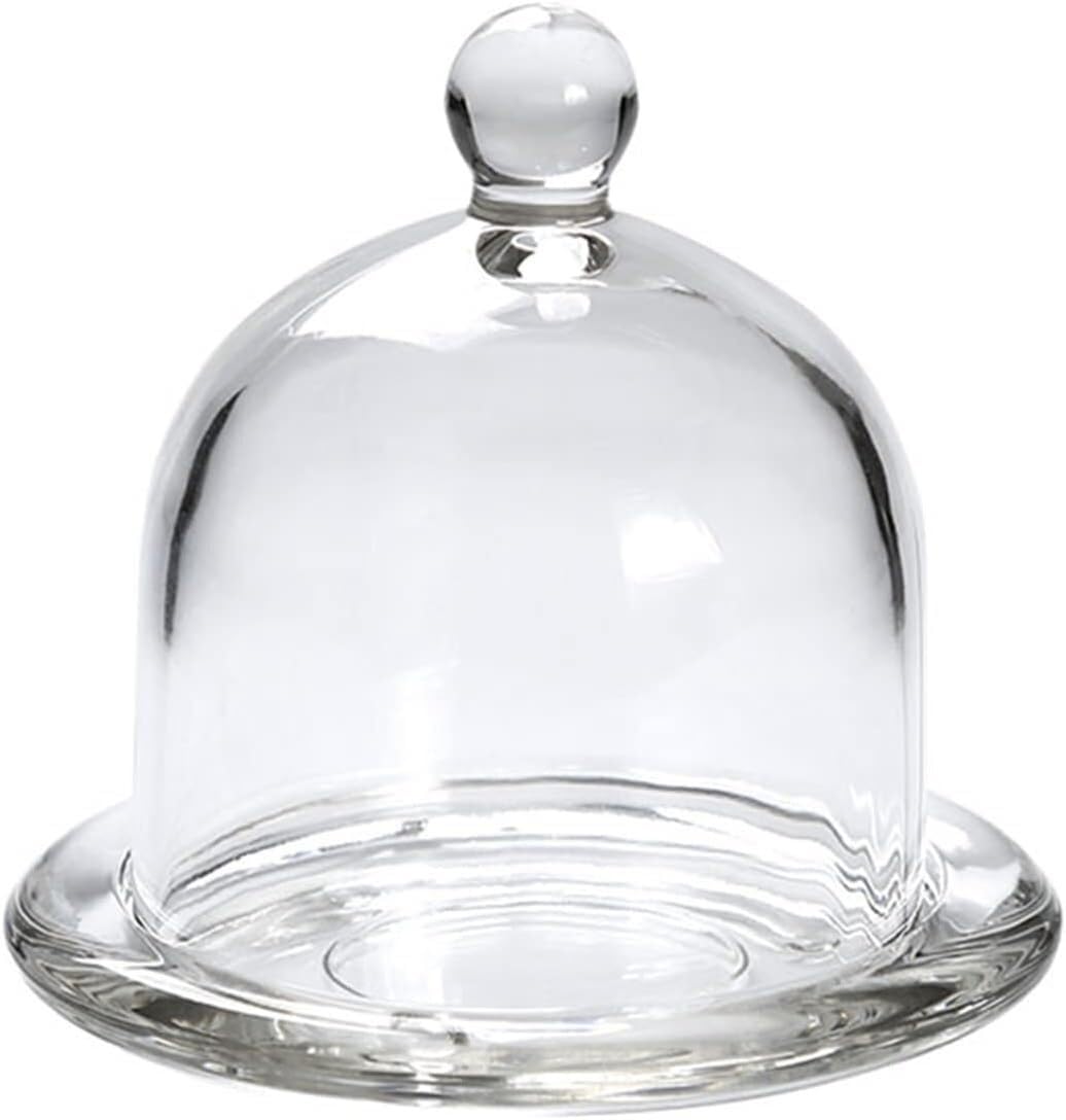 SUWOOPH Glass Cake Stand with Clear Lid, Multipurpose Dessert Display, Pastry Serving Box for Party Afternoon Tea(9.8 * 9cm)
