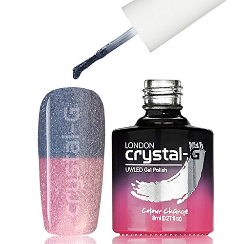 Crystal-G London - TH40 Princess Neptune - Dark Smokey Blue to Mid Pink Lilac Shade - Shimmer Glitter UV LED Soak Off Gel Nail Polish Varnish - Thermal Colour Change Range - 8ml - ***REQUIRE UV/LED LAMP TO CURE DRY GEL POLISH***