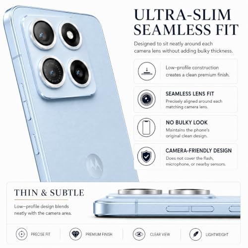 Image of ArmourPro Camera Rings Tempered Glass for Motorola Edge 70 Max, Tough HD Individual Aluminum Alloy Rings 9H Camera Cover, Scratch-Resistant,Camera Lens Protection| Silver, 1 Pack