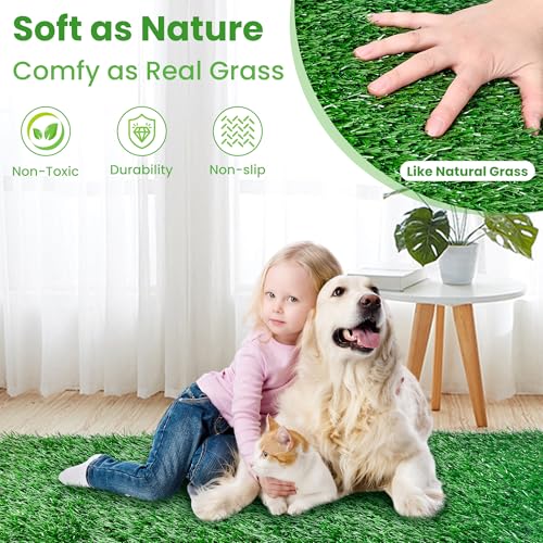 Image of Dog Grass Pee Pad, 2 Pack Puppy Pee Mats Fake Grass Reusable Artificial Indoor Outdoor Litter Box Training Rug with Drainage Holes for Small Dog