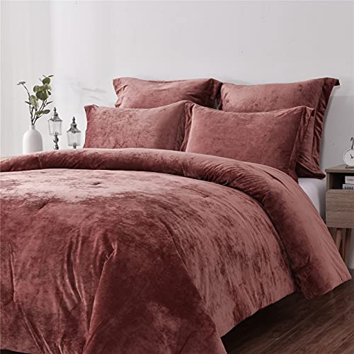 Juego de edredón de terciopelo envejecido rojo burdeos King con microfibra cepillada 3