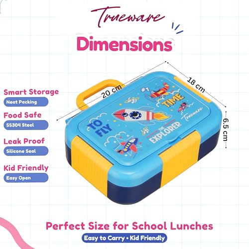 Image of Trueware Galaxy 2 304 Stainless Steel PU Insulated Lunch Box with Two Compartment BPA Free, Food Grade Ideal for School, Picnic, Office & Outdoor - 530ml
