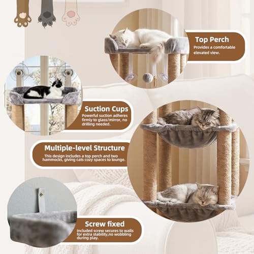 Rascador Torre para gatos 3 niveles con hamaca y poste de sisal miniatura 4
