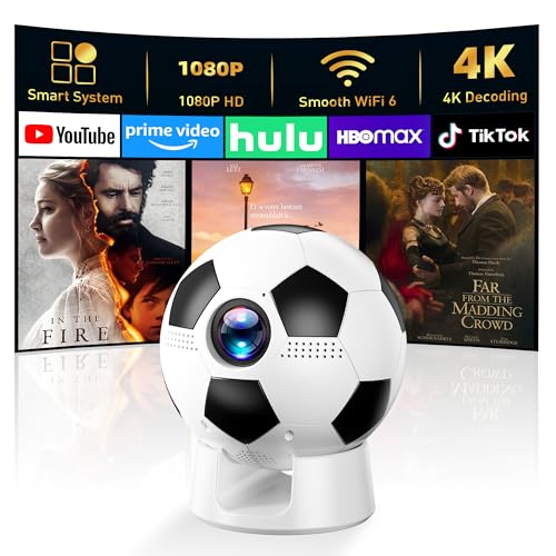 Soccer Fan's Ultimate Native 1080P Projector with Built-in Apps, Bluetooth Projector with Dual Bond Wi-Fi 6, 180° Rotatable Integrated stand, Gift for Big Soccer Match Supporters