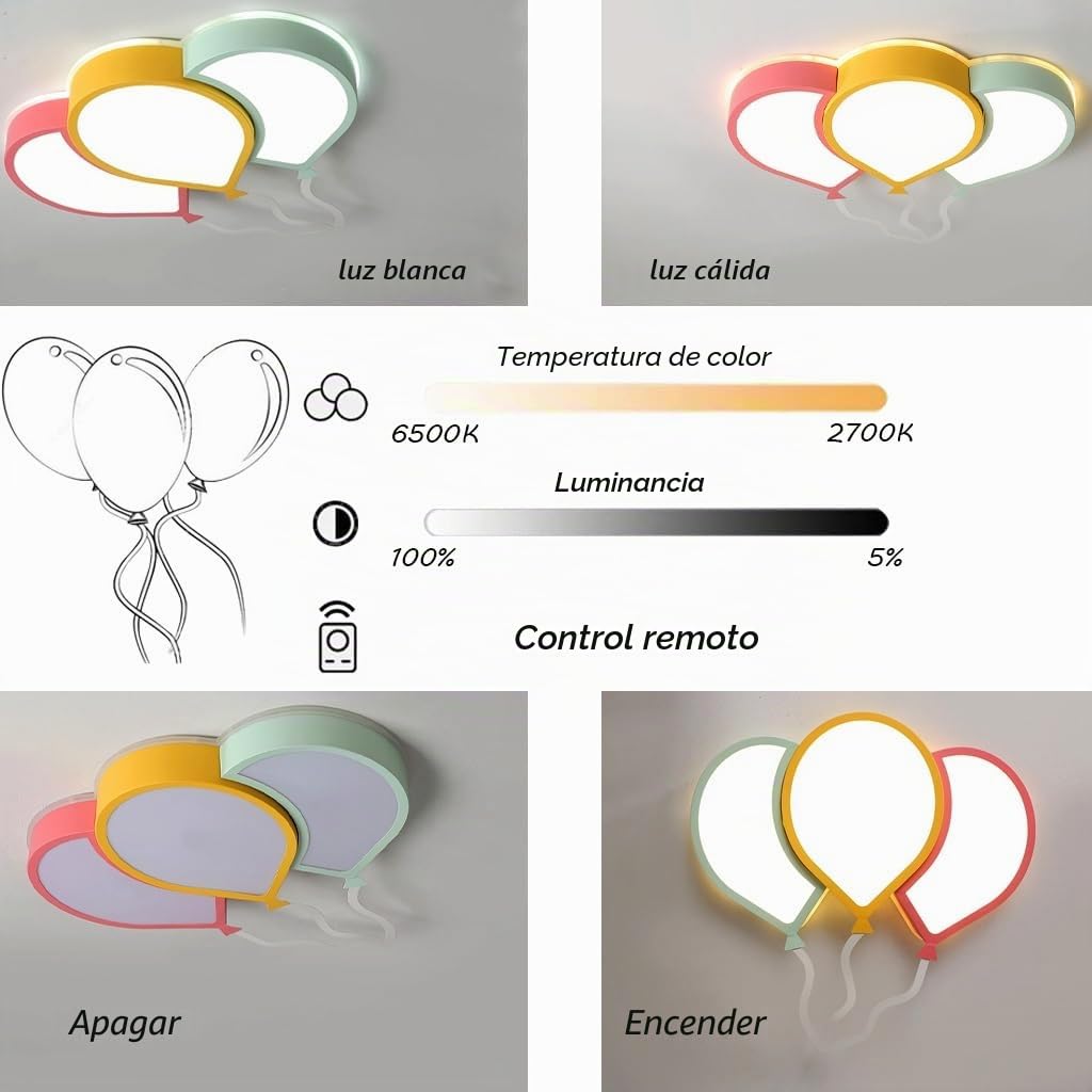 Lampara LED Modernas Y Creativas Infantil Techo Globos De Colores Lámpara De Techo Para Habitacione Infantile 36W 220V 2700K-6500K Regulable Lámpara De Techo De Empotrado Para Habitación Infantil