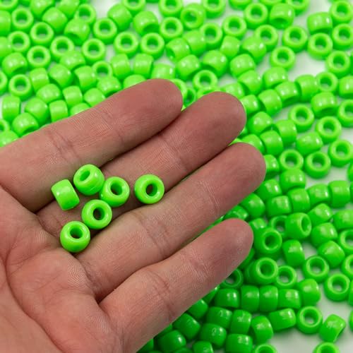 Image of Gxueshan 1000 Pcs Acrylic Brilliant Green Pony Beads 6x9mm Bulk for Bracelet Necklace Jewelry Making Earring Hair Braiding