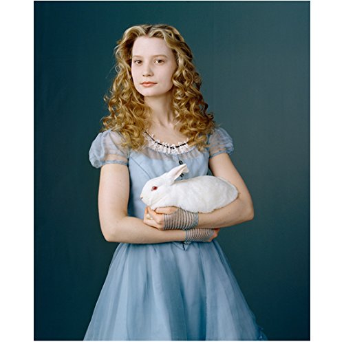 Alice Through the Looking Glass 8x10 Photo Mia Wasikowska Blue Dress Holding White Bunny Blue Background kn at Amazon's Entertainment Collectibles Store