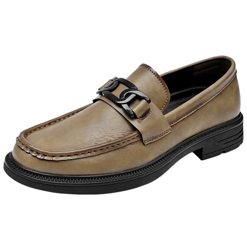 Formal Shoes Dress Oxford for Men's Non Slip Block Heel Anti-Slip Shoe for Business Office Party Wedding Prom Pointed Toe Slip On Luxury Leather