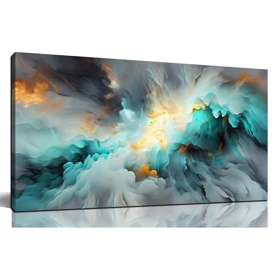 Fresque murale moderne nuages tableau abstrait bleu 60x122cm cadre intérieur