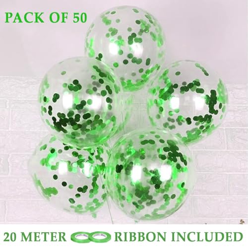 Image of AMFIN (Pack of 50) Confetti Balloons with Matching Ribbion, Party Decoration Items - Green