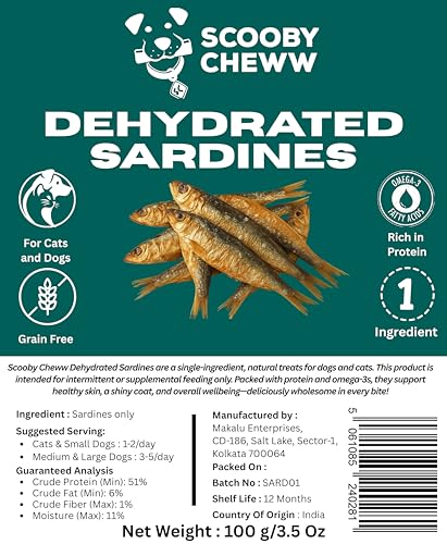 Image of Dehydrated Sardines for Dogs & Cats | 100% Natural Single Ingredient Fish Treats | High Protein & Omega-3 Rich Crunchy Snack for Healthy Skin, Shiny Coat, Joint Support