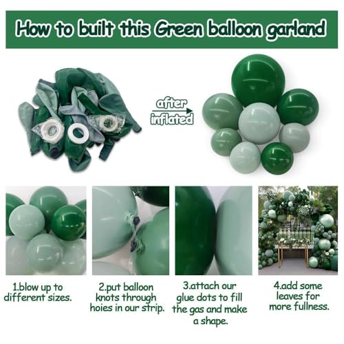 Image of Green Balloon Arch Kit, Double Stuffed Dark Emerald Green Balloon Arch Forest Sage Olive Balloons for Baby Shower Birthday Bridal Wedding Graduation Safari Woodland Wild One Party Decor