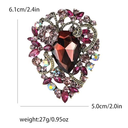 Image of Premium Rhinestone Brooch Pin for Women Big Large Crystal Oval Brooch Lapel Pin Sparkling Red /Purple /Green /Gold /Silver /Black /Blue Crystal Brooch Wedding Bride Bridesmaid Dress Jewelry for Her