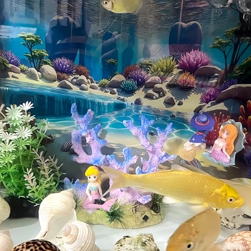 Image of Fish Tanks Decorations, Mermaid Statue ，Mermaid Garden, Fish Tank Decorations, Handicraft Decorations, Mermaid Decorations (1, Lila Cartoon Meerjungfrau)