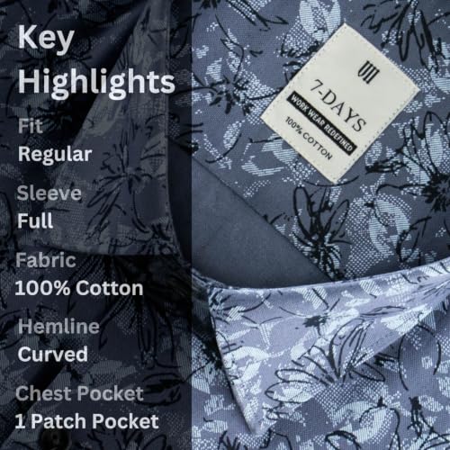 Image of 7-DAYS Men's Premium Printed Shirt - 100% Cotton, Regular Fit, Full Sleeve, with Pocket - Versatile for Formal Occasions and Casual Wear