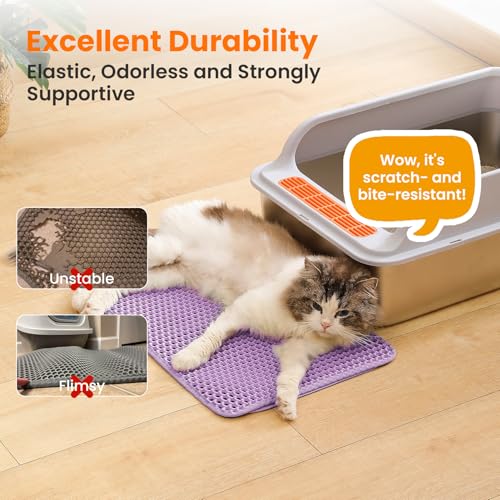 Image of Cat Litter Mat,Large Honeycomb Double Layer Cat Litter Trapping Mat, Non Slip Waterproof Urine Proof Cat Litter Box Mat, Kitten Supplies and Essentials