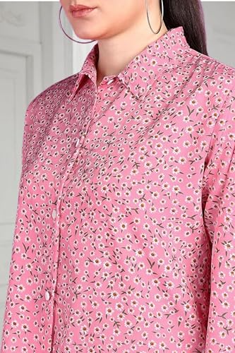Image of POPWINGS Women Casual Sky Blue Floral Printed Shirt | Collar Button Shirt | Full Sleeve Shirt | Trendy Shirt | Regular Casual Shirt