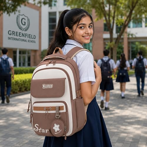 Image of School & College Backpack with Detachable Pouch | 18 Inch Large capacity bag for Girls & Boys Age of 12-16 years | Best for School, Tution, Travel, Camping
