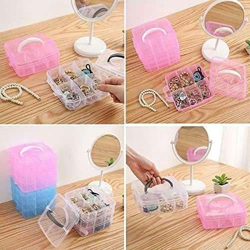 Image of PAXCOO Pink 3-Tier Stackable Storage Containers with lids - 30 Adjustable Compartments for Craft Organizers - Storage box for Jewelry, beads, kids toys, makeup box and sewing supplies