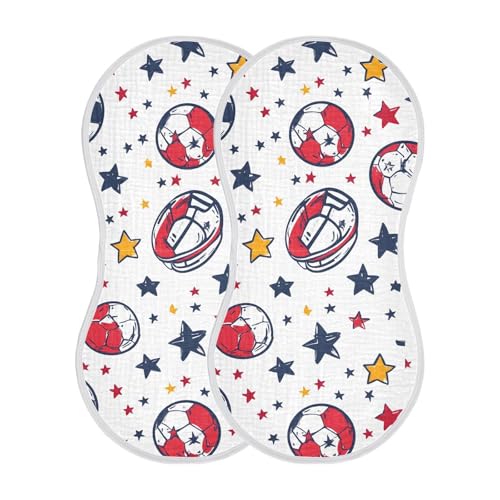 2 Pack Baby Burp Cloths, Soft Absorbent Burping Cloths for Babies, Cotton Milk Spit Up Rags, Large Size for Newborns, Baby Boys and Girls (Cartoon Soccer)2